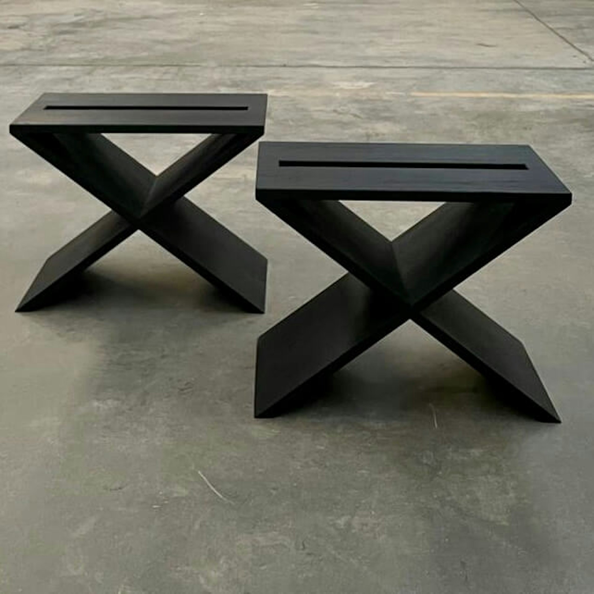 a pair solid oak chairs, painted black